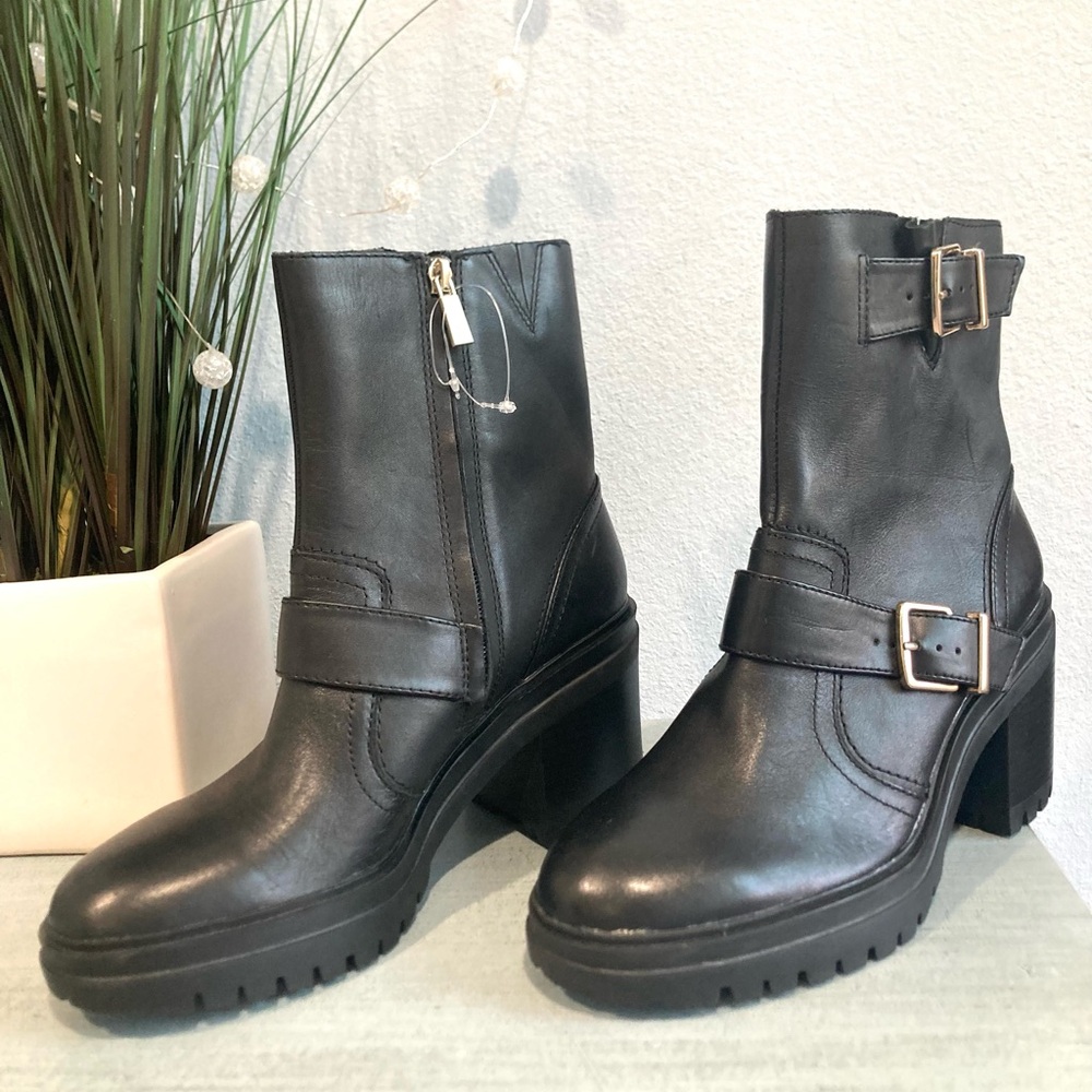 NWOT Kenneth Cole Rhode Heel Buckle PG Polar Grip Black Leather Boots 8.5 - Picture 5 of 16